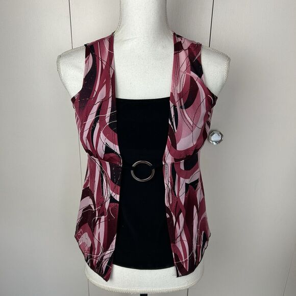 La Khaki Top Jrs Sz Medium Black Pink Built in Blouse Y2K Vintage Fairy Coquette - Picture 1 of 6